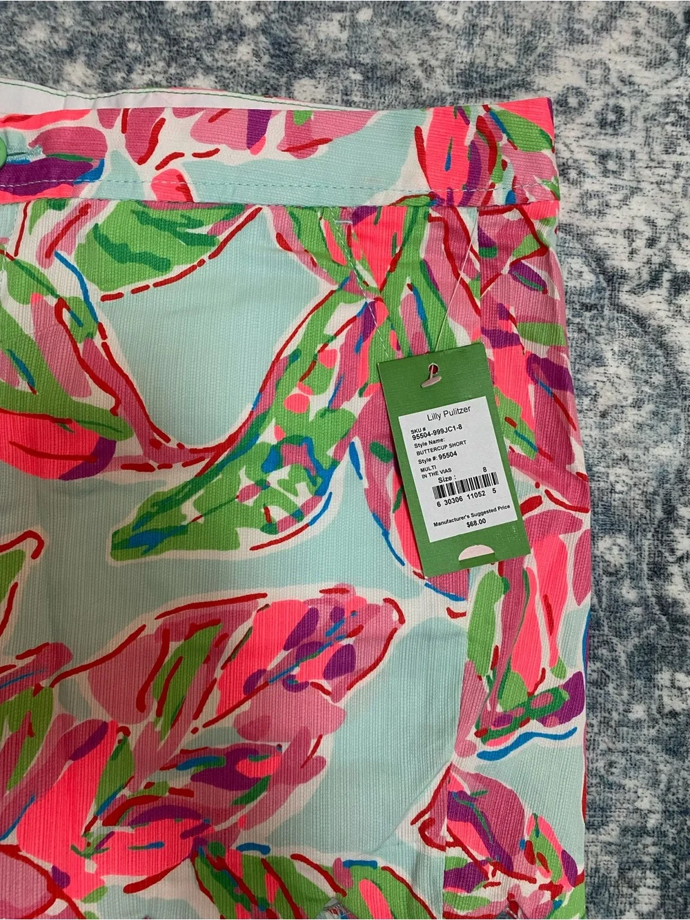 NWT Lilly Pulitzer Pink & Green Scallop-Hem High Waist Shorts - 8
